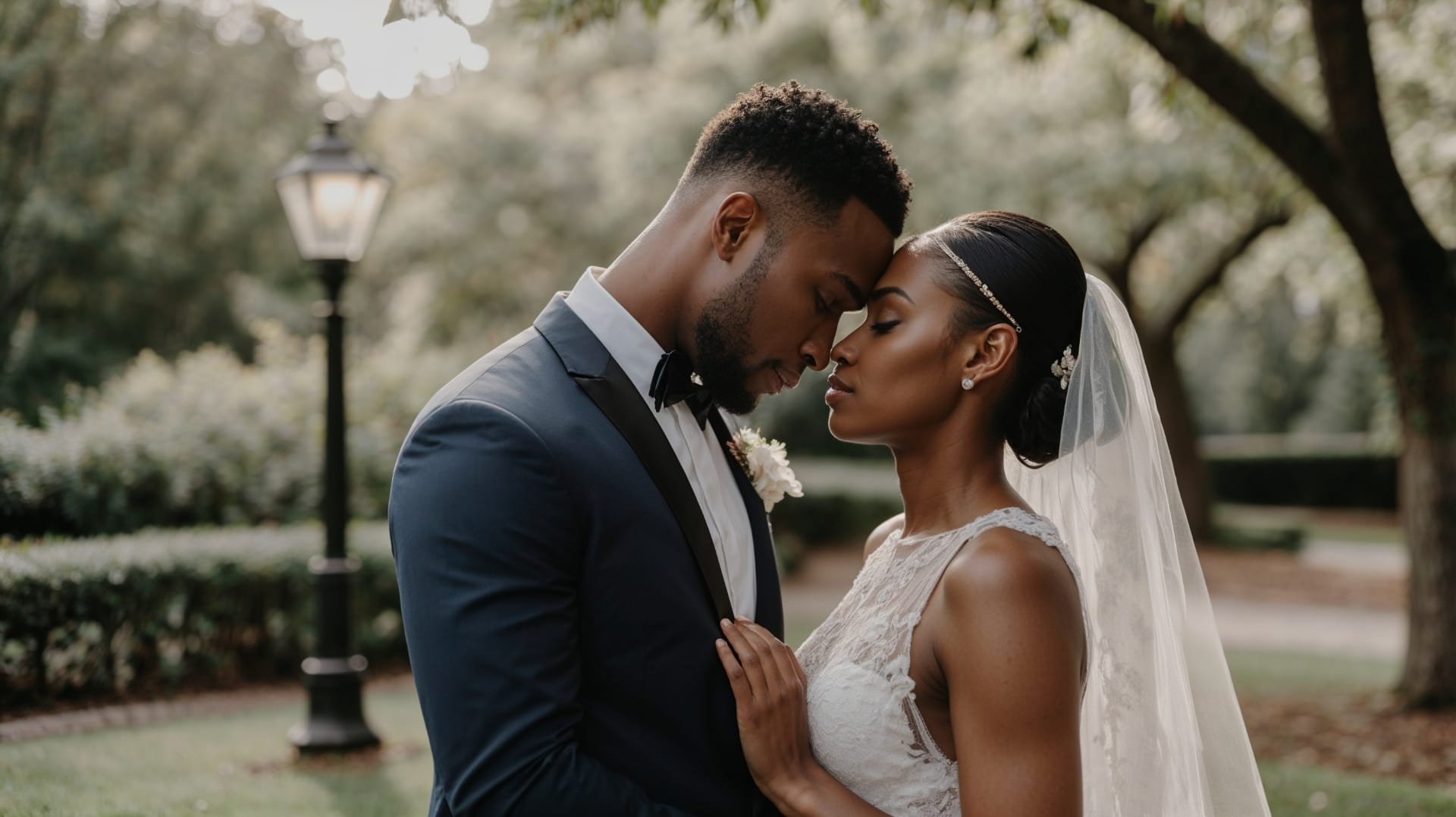 Wedding couple in a garden